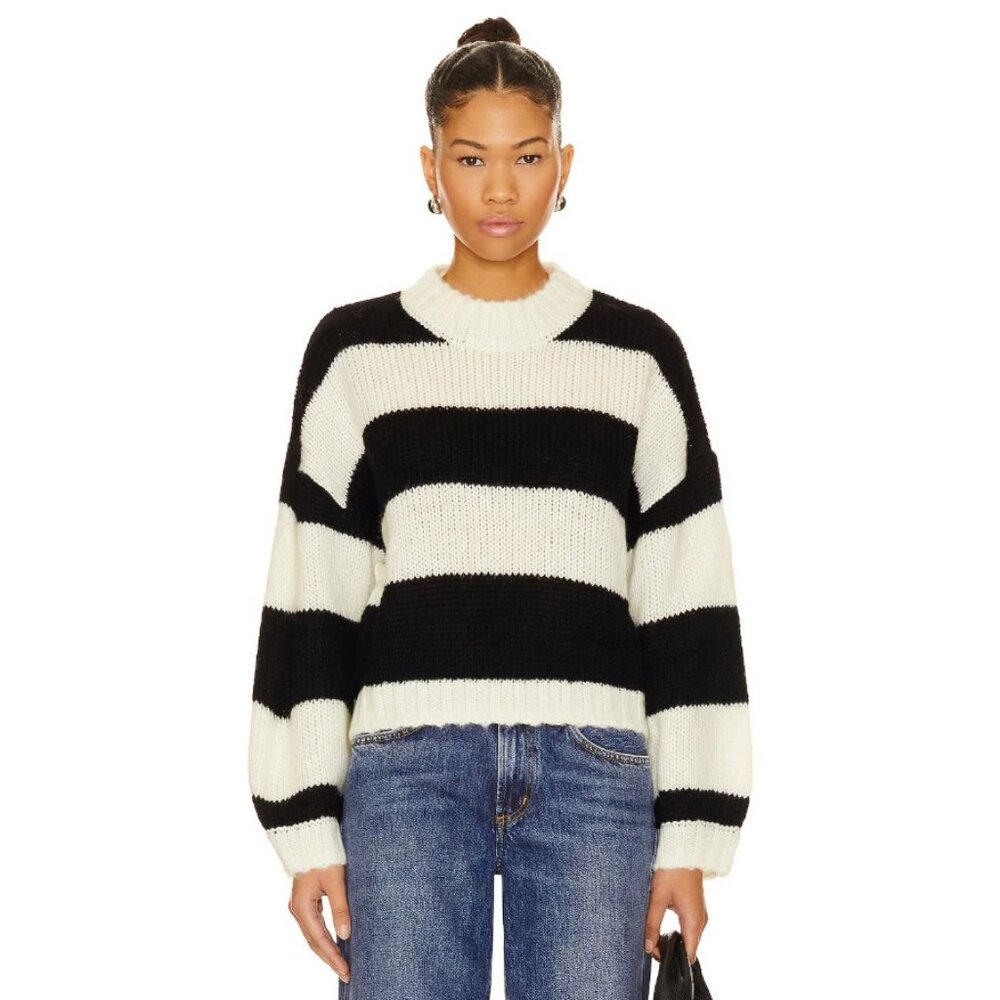 Rolla's Weekend Sweater Striped Chunky Knit Wool Mohair Blend Black‎ White Small